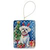Maltese Christmas Reindeer Porcelain Ornament Christmas Tree Hanging Decorations for Home Christmas Holiday, Rectangle, Gift, Multicolor