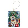 Lhasa Apso Christmas Reindeer Porcelain Ornament Christmas Tree Hanging Decorations for Home Christmas Holiday, Rectangle, Gift, Multicolor