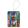French Bulldog Christmas Reindeer Porcelain Ornament Christmas Tree Hanging Decorations for Home Christmas Holiday, Rectangle, Gift, Multicolor