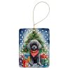 Black Toy Poodle Christmas Reindeer Porcelain Ornament Christmas Tree Hanging Decorations for Home Christmas Holiday, Rectangle, Gift, Multicolor