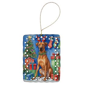 Rhodesian Ridgeback Christmas Reindeer Porcelain Ornament Christmas Tree Hanging Decorations for Home Christmas Holiday, Rectangle, Gift, Multicolor