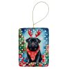 Black Pug Christmas Reindeer Porcelain Ornament Christmas Tree Hanging Decorations for Home Christmas Holiday, Rectangle, Gift, Multicolor