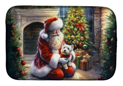 Westie and Santa Claus Dish Drying Mat Absorbent Dish Drying Mat Pad for Kitchen Counter Dish Drainer Mat for Countertop, 14 x 21", Multicolor