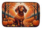 Dachshund Fall Dish Drying Mat Absorbent Dish Drying Mat Pad for Kitchen Counter Dish Drainer Mat for Countertop, 14 x 21", Multicolor