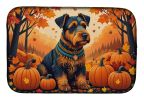 Airedale Terrier Fall Dish Drying Mat Absorbent Dish Drying Mat Pad for Kitchen Counter Dish Drainer Mat for Countertop, 14 x 21", Multicolor