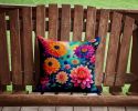 Colorful Dahlias Throw Pillow Machine Washable, Indoor Outdoor Decorative Pillow for Couch, Bed or Patio, 14Hx14W