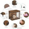 Dog Crate Furniture with Cushion, Wooden Dog Crate Table, Double-Doors Dog Furniture, Dog Kennel Indoor for Small/Medium