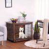 Dog Crate Furniture with Cushion, Wooden Dog Crate Table, Double-Doors Dog Furniture, Dog Kennel Indoor for Small/Medium