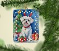 Maltese Christmas Reindeer Porcelain Ornament Christmas Tree Hanging Decorations for Home Christmas Holiday, Rectangle, Gift, Multicolor