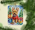 Norwich Terrier Christmas Reindeer Porcelain Ornament Christmas Tree Hanging Decorations for Home Christmas Holiday, Rectangle, Gift, Multicolor