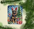German Shepherd Christmas Reindeer Porcelain Ornament Christmas Tree Hanging Decorations for Home Christmas Holiday, Rectangle, Gift, Multicolor
