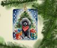 Black Toy Poodle Christmas Reindeer Porcelain Ornament Christmas Tree Hanging Decorations for Home Christmas Holiday, Rectangle, Gift, Multicolor