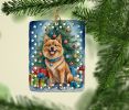 Finnish Spitz Christmas Reindeer Porcelain Ornament Christmas Tree Hanging Decorations for Home Christmas Holiday, Rectangle, Gift, Multicolor