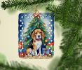 Beagle Christmas Reindeer Porcelain Ornament Christmas Tree Hanging Decorations for Home Christmas Holiday, Rectangle, Gift, Multicolor