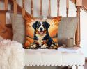 Bernese Mountain Dog Fall Throw Pillow Machine Washable, Indoor Outdoor Decorative Pillow for Couch, Bed or Patio, 14Hx14W