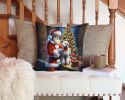 Bedlington Terrier and Santa Claus Throw Pillow Machine Washable, Indoor Outdoor Decorative Pillow for Couch, Bed or Patio, 14Hx14W
