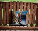Fox Terrier and Santa Claus Throw Pillow Machine Washable, Indoor Outdoor Decorative Pillow for Couch, Bed or Patio, 14Hx14W