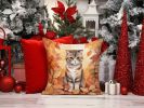 Scottish Fold Cat in Fall Leaves Throw Pillow Machine Washable, Indoor Outdoor Decorative Pillow for Couch, Bed or Patio, 14Hx14W