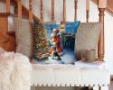 Fox Terrier and Santa Claus Throw Pillow Machine Washable, Indoor Outdoor Decorative Pillow for Couch, Bed or Patio, 14Hx14W