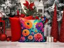 Colorful Dahlias Throw Pillow Machine Washable, Indoor Outdoor Decorative Pillow for Couch, Bed or Patio, 14Hx14W