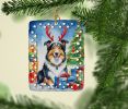 Collie Christmas Reindeer Porcelain Ornament Christmas Tree Hanging Decorations for Home Christmas Holiday, Rectangle, Gift, Multicolor