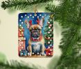 French Bulldog Christmas Reindeer Porcelain Ornament Christmas Tree Hanging Decorations for Home Christmas Holiday, Rectangle, Gift, Multicolor