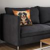 Bernese Mountain Dog Fall Throw Pillow Machine Washable, Indoor Outdoor Decorative Pillow for Couch, Bed or Patio, 14Hx14W