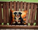 Bernese Mountain Dog Fall Throw Pillow Machine Washable, Indoor Outdoor Decorative Pillow for Couch, Bed or Patio, 14Hx14W