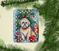 Lhasa Apso Christmas Reindeer Porcelain Ornament Christmas Tree Hanging Decorations for Home Christmas Holiday, Rectangle, Gift, Multicolor