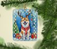 Akita Christmas Reindeer Porcelain Ornament Christmas Tree Hanging Decorations for Home Christmas Holiday, Rectangle, Gift, Multicolor