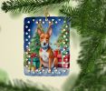 Basenji Christmas Reindeer Porcelain Ornament Christmas Tree Hanging Decorations for Home Christmas Holiday, Rectangle, Gift, Multicolor