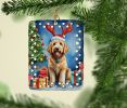 Goldendoodle Christmas Reindeer Porcelain Ornament Christmas Tree Hanging Decorations for Home Christmas Holiday, Rectangle, Gift, Multicolor