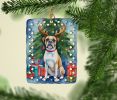 White Boxer Christmas Reindeer Porcelain Ornament Christmas Tree Hanging Decorations for Home Christmas Holiday, Rectangle, Gift, Multicolor