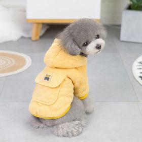 Dog warm clothing; Autumn and winter clothes New cotton padded clothes Teddy pet clothes Winter plush corduroy pull loop two leg cotton padded clothes (Color: Starter - Yellow, size: S)