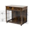 38.4" Wooden Dog Crate Furniture Decorative Pet Cage Dog Kennel with 2 Drawers