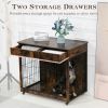 38.4" Wooden Dog Crate Furniture Decorative Pet Cage Dog Kennel with 2 Drawers